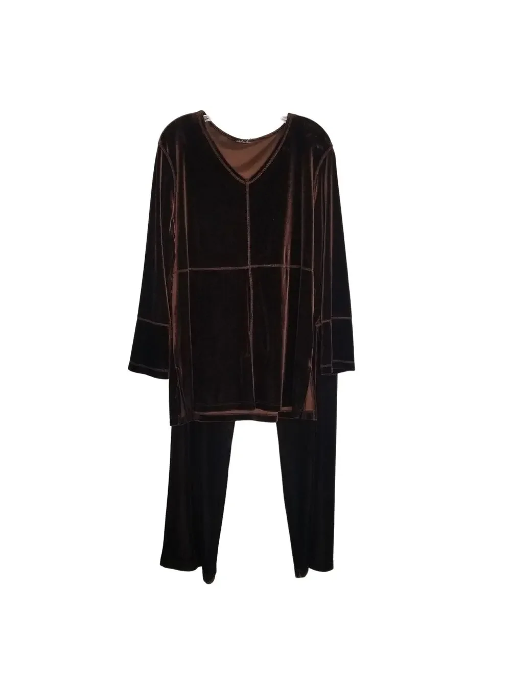 Avenue Women's Velour Loungewear Set, Brown 2Pc Blouse and Pant Size 14/16 Tall
